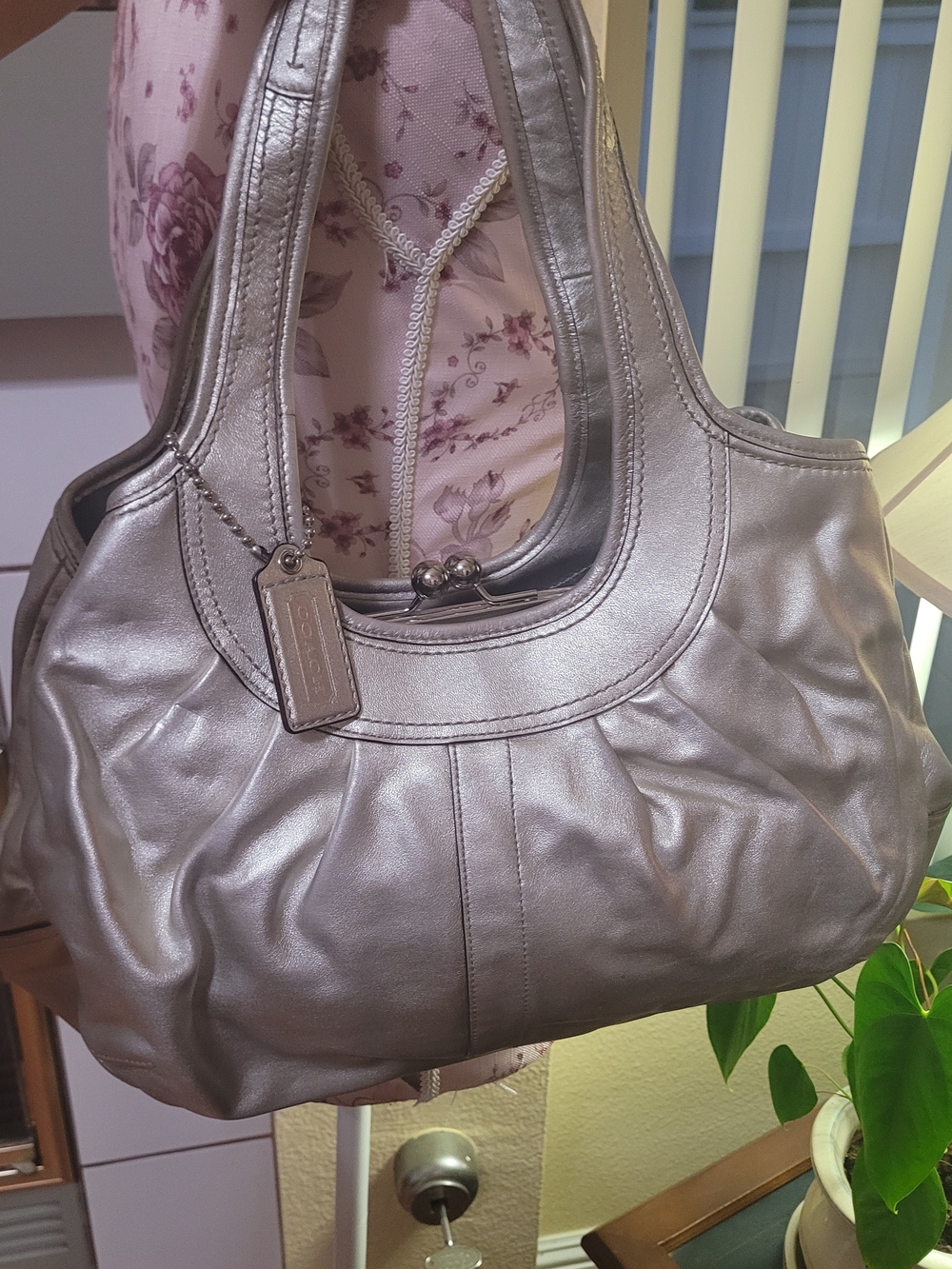 Coach Metallic Silver Leather Shoulder Bag